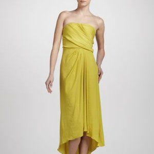 Halston Heritage Strapless Draped Gown Chartreuse